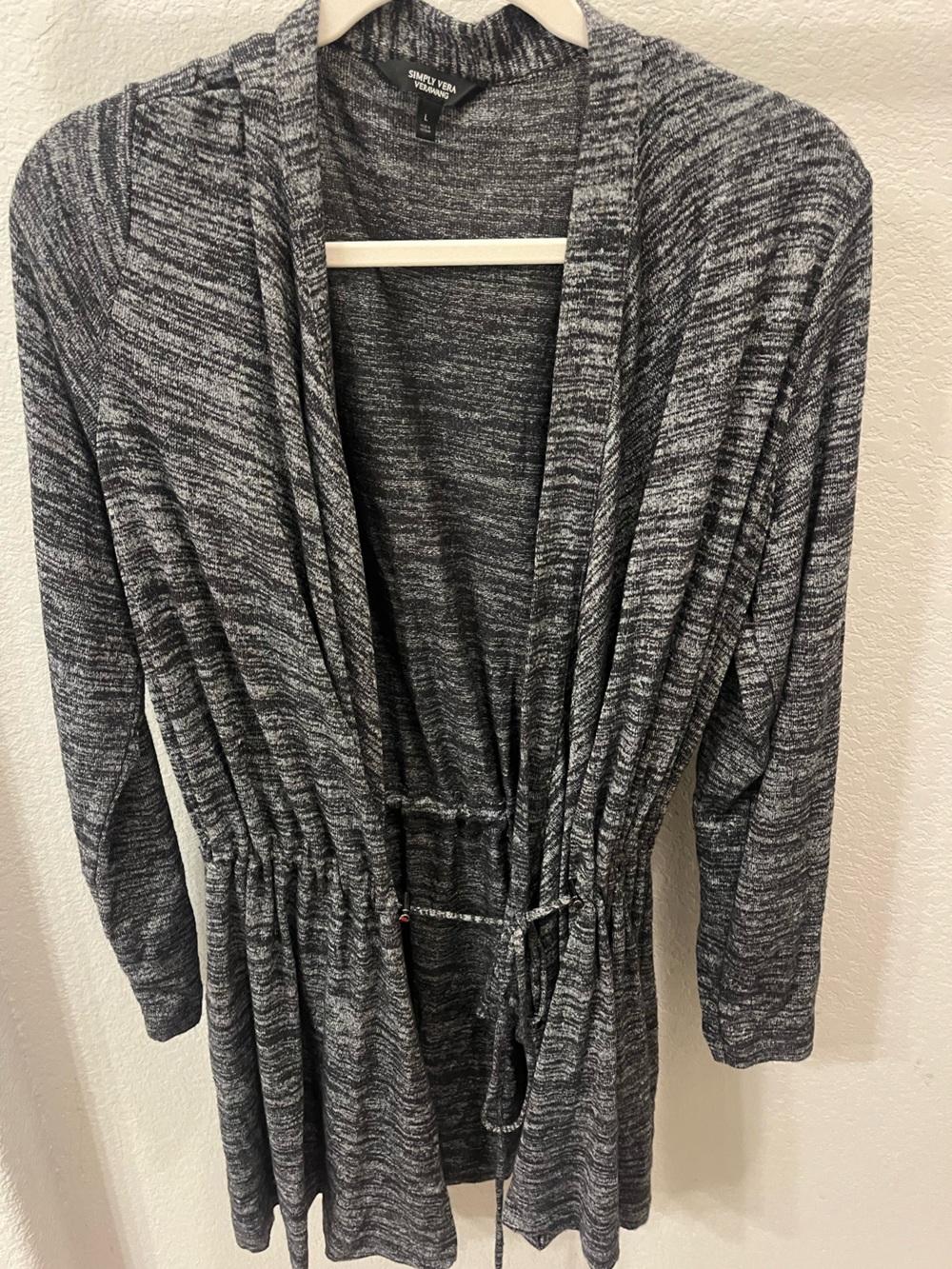 Simply Vera Vera Wang Black and Gray Marled Open Cardigan Size L